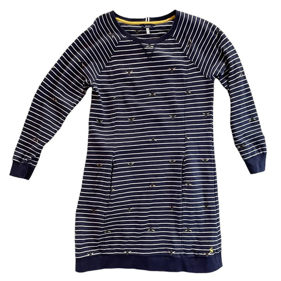 Joules Heidi Jersey Sweatshirt Dress Navy Striped Bee Print Size 6 Pocket Preppy - Picture 3 of 10